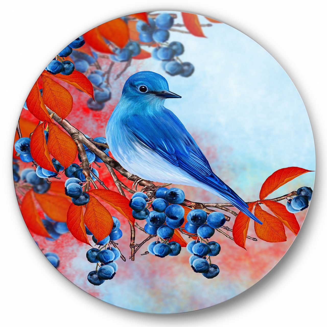 Designart - Bright Bird Bullfinch Sitting On A Branch III - Traditional Metal Circle Wall Art